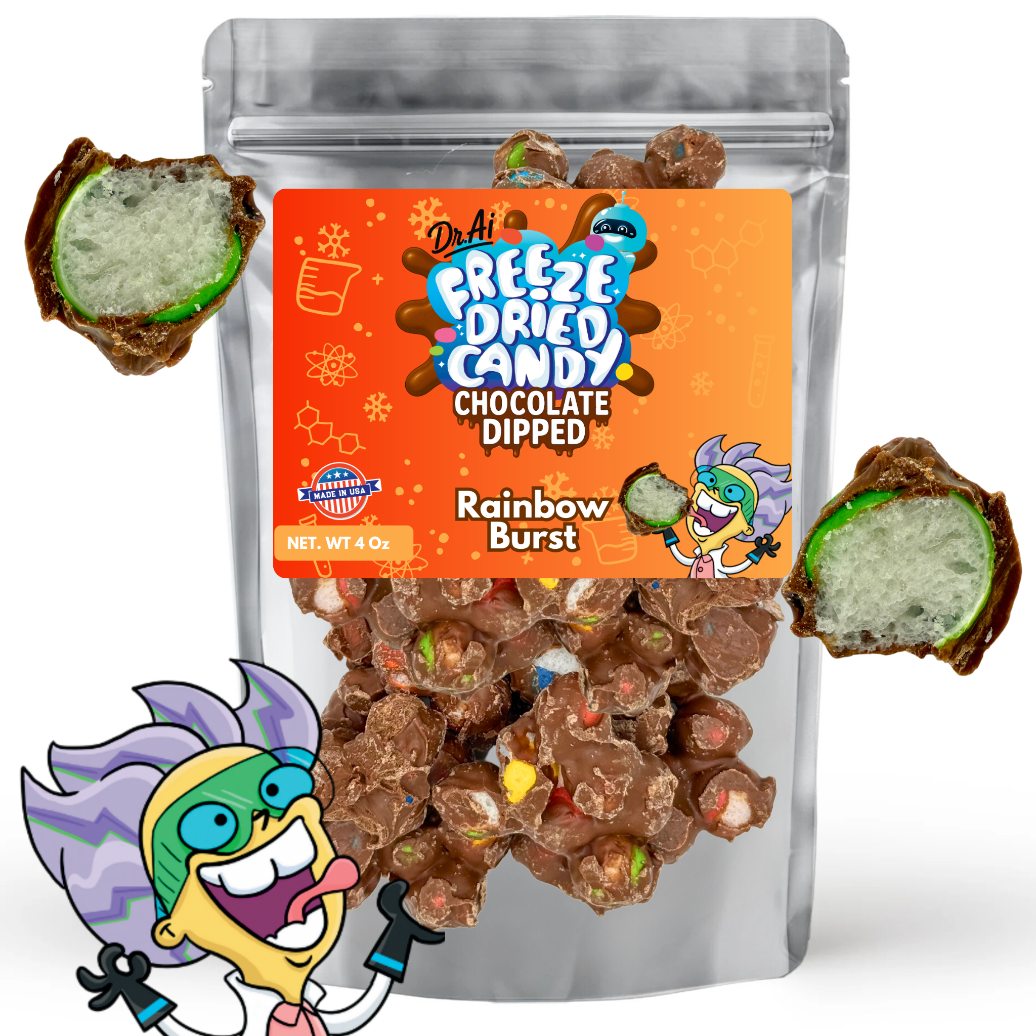 Chocolate Freeze Dried Candy Rainbow Bursts 4oz