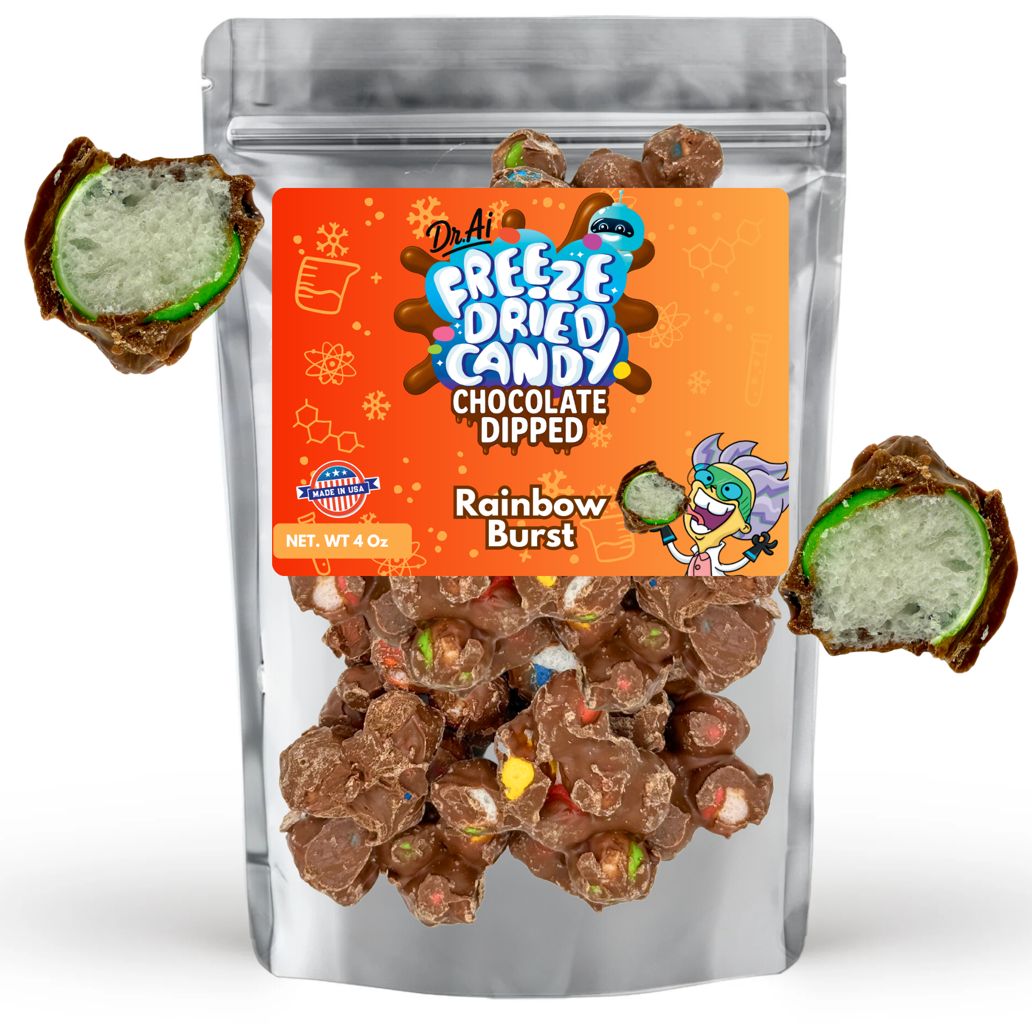 Chocolate Freeze Dried Candy Rainbow Bursts 4oz